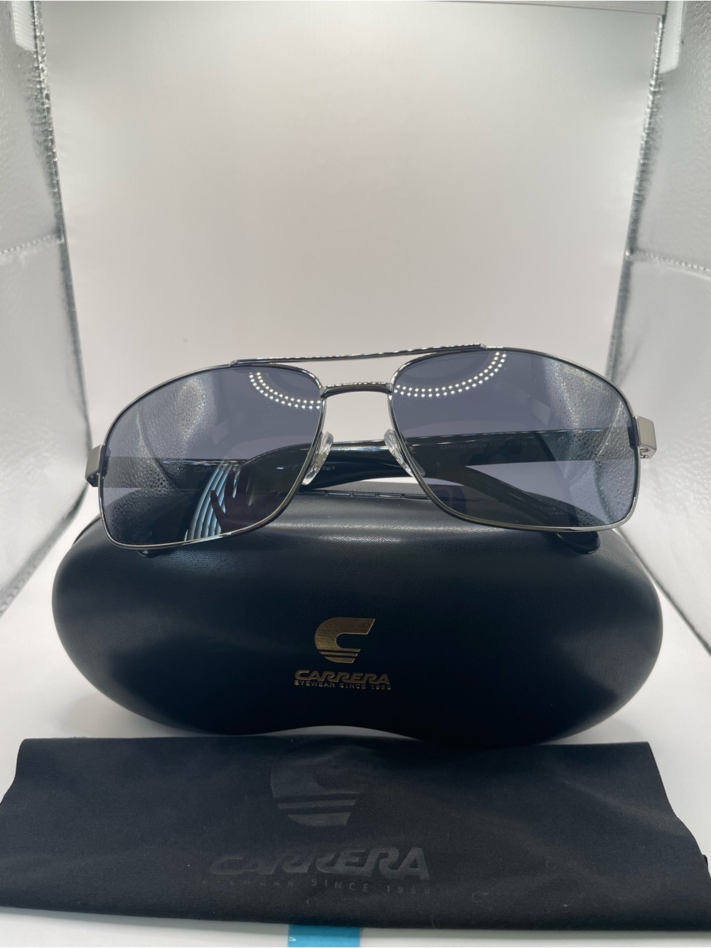 Carrera Black and Silver Aviator Sunglasses